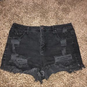 Distressed black shorts